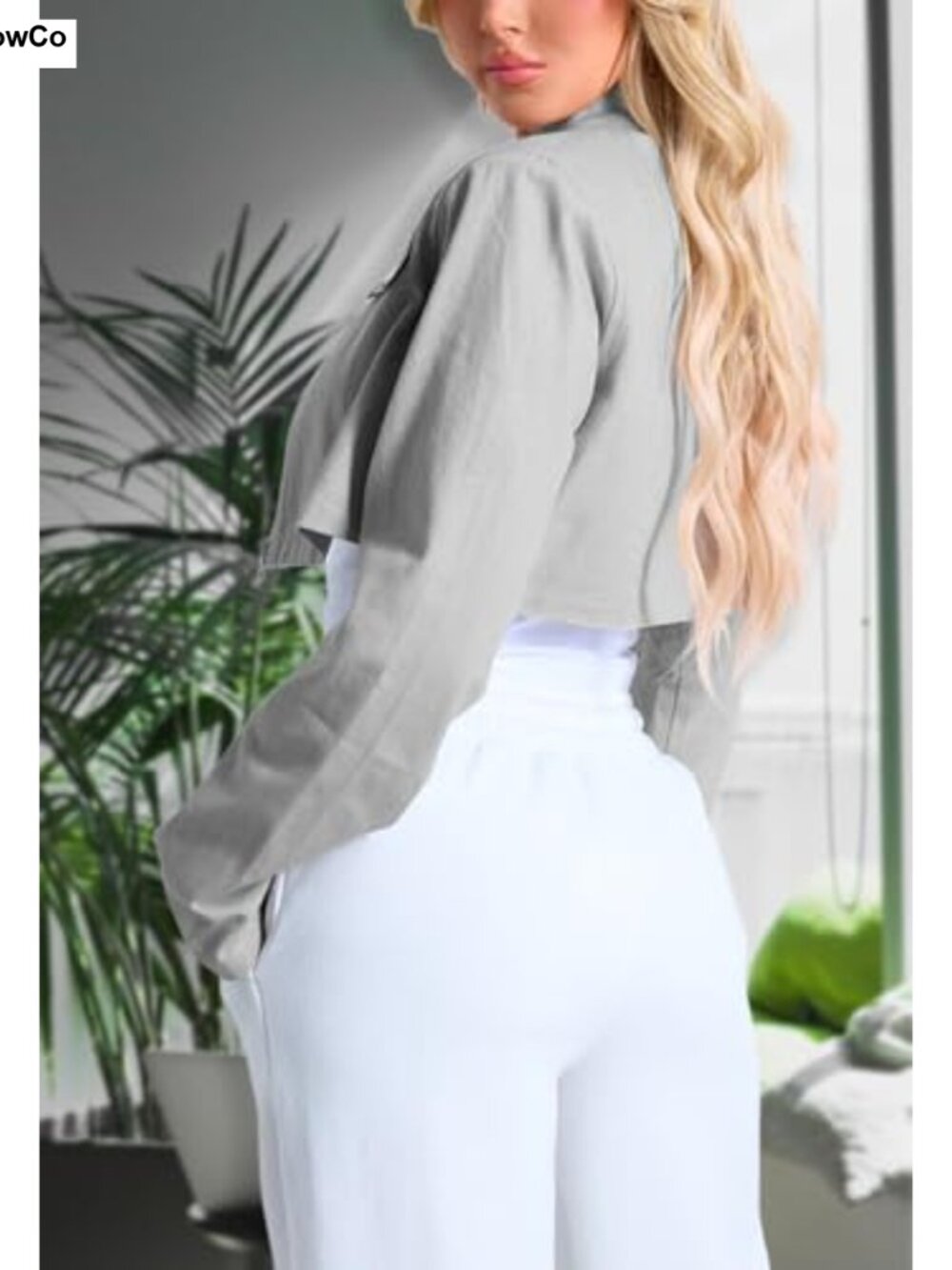 Cropped Zip Up Casual Jacket with Lapel Collar and Chest Pockets - Picture 3 of 6